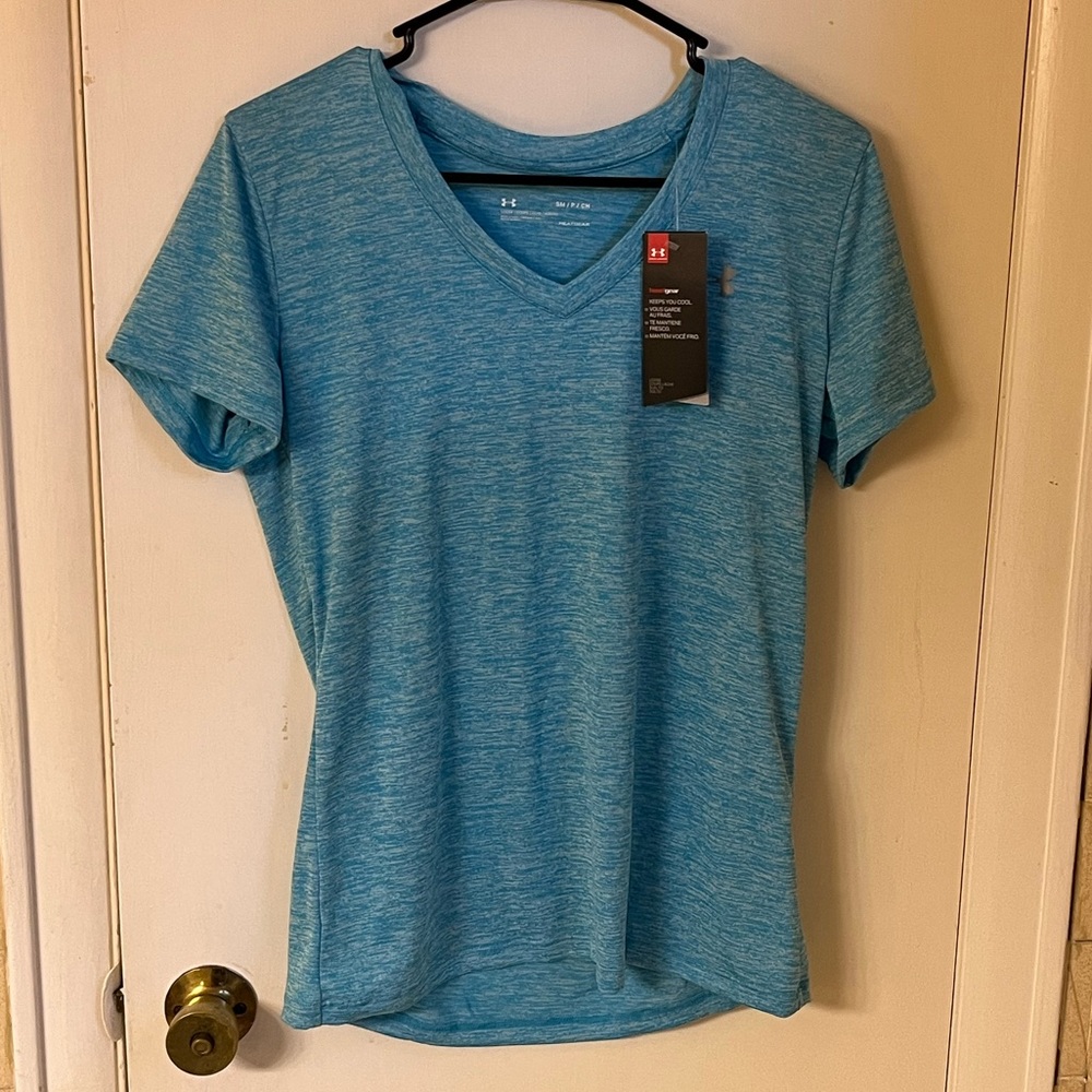 Under Armour Womens Gray V Neck Heatgear Fitted T Shirt Size Small Athleticwear